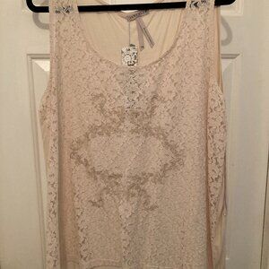 NWT Dantelle Sleeveless Top - Cream Sheer Lace Front/Solid Back  Size 2X
